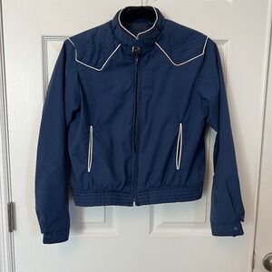 Vintage 80s Retro Navy Windbreaker Jacket Western Quilted Shoulder Womans S